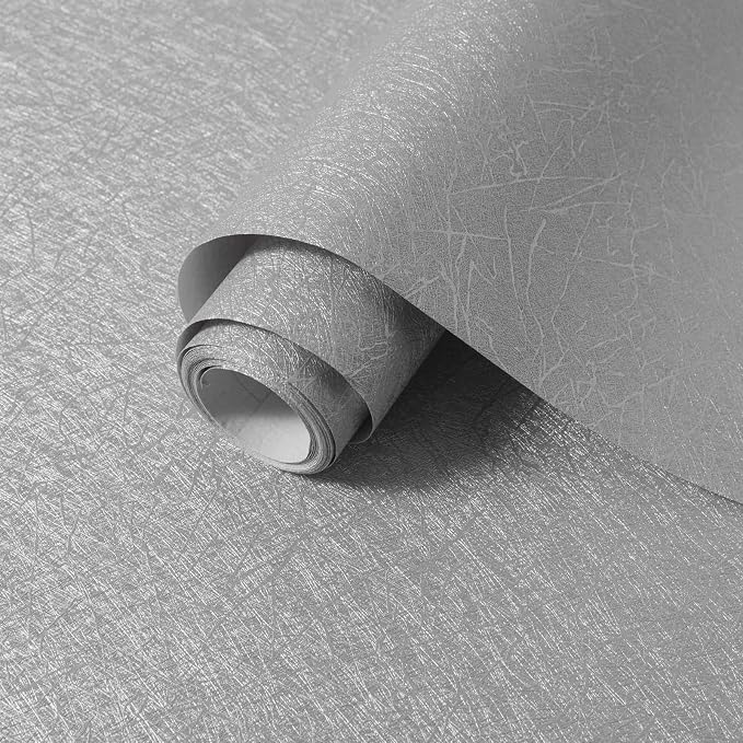 Silver Grey Wallpaper Peel and Stick Embossed Self Adhesive Contact Paper | 15.7" X 118" Removable Home Decoration Silk Vinyl Wrap Cabinet Countertops Furniture Renter Friendly Shelf Paper