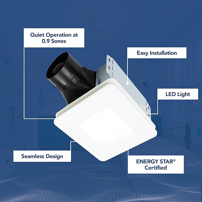 Broan-NuTone Bathroom Exhaust Fan with LED Light – Easy Retrofit Without Attic Access, Quiet 0.9 Sones, Effective Ventilation at 60 CFM ENERGY STAR Certified Moisture and Odor Control