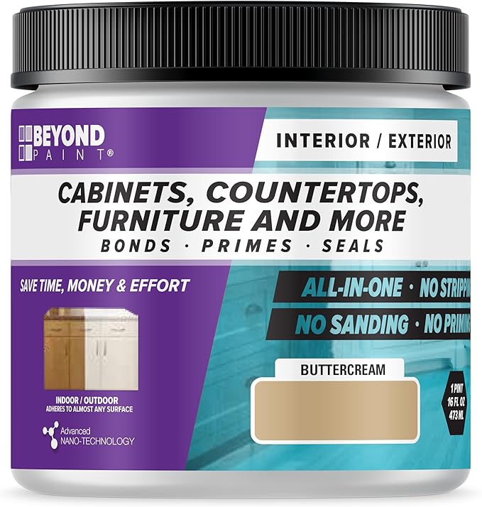 Beyond Paint All-in-One Refinishing Paint, No Sanding, Matte Finish for Cabinets, Countertops, Furniture and Doors, 1 Pint, Buttercream