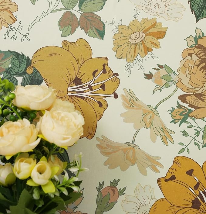 Hopepak Yellow Floral Peel and Stick Wallpaper Modern Flower Contact Paper 16.1'' x 118'' Self Adhesive Removable Waterproof Wall Paper for Bedroom Cabinets Living Room Decor