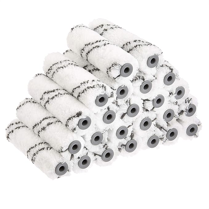 Amazon Basics Microfiber Paint Roller Covers for Smooth Finish, Shedless, Washable, 4", 24-Pack