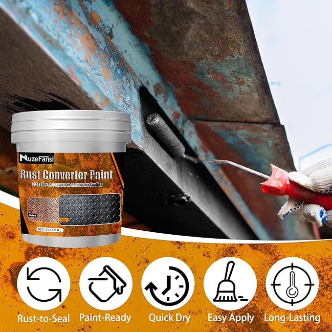 2-in-1 Rust Converter & Metal Primer, 101.5oz Black Rust Inhibitor Paint for Metal, Water-Based Rust Reformer & Corrosion Sealant, Heat Resistant Anti Rust Coating for Cars, Trailers, Boats, Farm Tools & Steel Structures