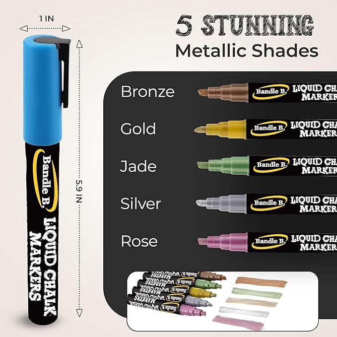 Bandle B. Chalk Markers - 24 Vibrant, Erasable, Non-Toxic, Water-Based, Reversible Tips. For Glass or Chalkboard Markers for Businesses, Restaurants, Liquid Drawing Chalk (Vibrant 6mm)