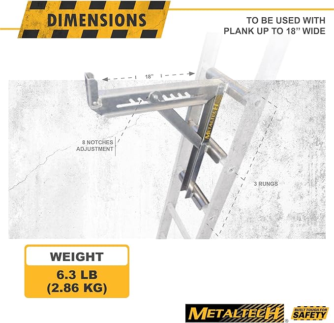 Metaltech 1 Unit 3-Rung Ladder Jack E-LJ30, Aluminum Jack for Scaffolding Extensions and Work Platforms, Scaffold, Masonry, Painting, Roofing Tool for Job Site and Home Improvement