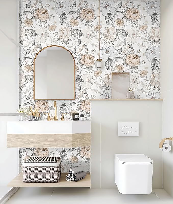 Hopepak 15.5'' x 197'' Floral Wallpaper Peel and Stick Modern for Bedroom Self Adhesive Removable Eco-Friendly Contact Paper Waterproof for Bathroom Living Room Shelf Drawers Decoral Vinyl Roll