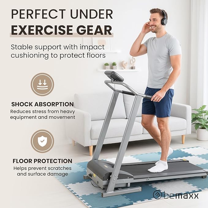 bemaxx Gym Mats Set - 18 pcs EVA Interlocking Foam Floor Tiles (12.6"x12.6"x0.4") 18sqft Protective Gym Flooring Sports Home Workout Exercise Mats Puzzle Garage Fitness Play-Room Pool Treadmill Bike