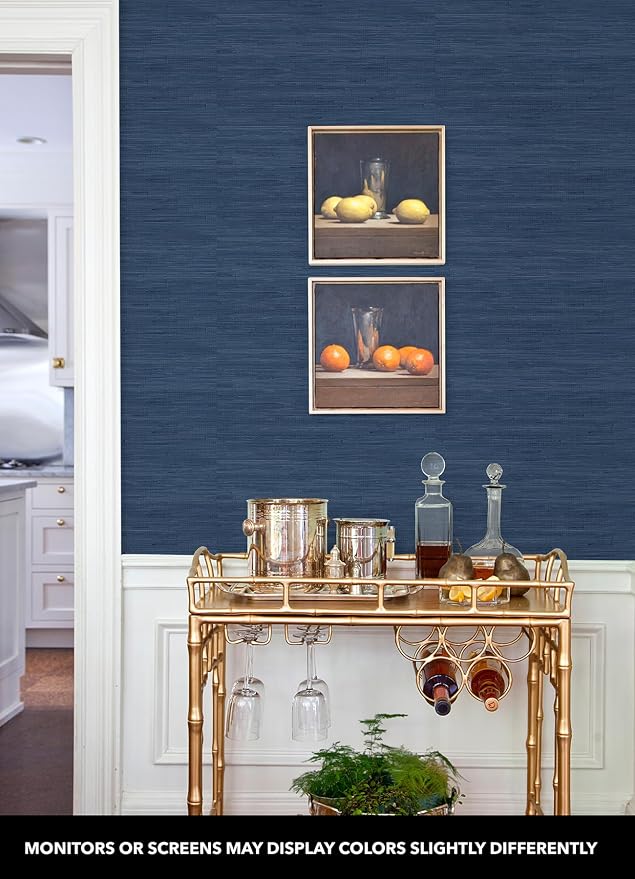 NuWallpaper x Society Social Classic Faux Grasscloth Peel and Stick Wallpaper, Navy Blue