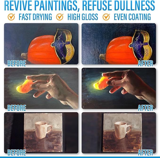Gloss Varnish for Acrylic Painting, Artist's Acrylic Varnish, Non-Yellow, Non-Toxic, Anti-Crazing, High Gloss Finish, Clear Coat for Artwork, for Pro & Hobby Artists