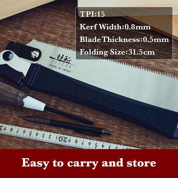 SUIZAN Folding Ryoba Double Edge Saw 9.5" - Japanese Pullsaw Hand Saws | Professional Pull Saw for Woodworking Furniture Making Carpentry Joinery DIY Tools Sharp Replaceable Blade Rip Crosscut