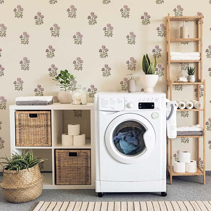 17.3”×393.7” Vintage Floral Wallpaper Retro Rose Flower Contact Paper for Cabinets Self Adheisve Floral Wallpaper for Bedroom Accent Wall Cabinets