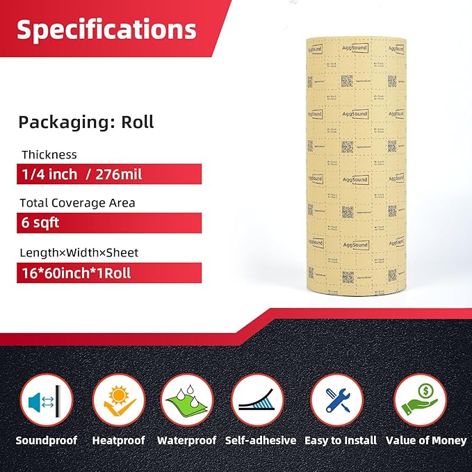 Sound Deadening Mat 1/4inch(7 mm) 6.54sqft - Car Sound Deadening Material Closed Cell Foam - Heat Insulation PE Foam Sound Deadener Material & Heat Barrier