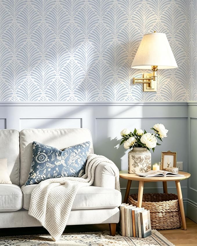 Safiyya Peel and Stick Wallpaper Boho Contact Paper 17.3"x196" Blue Geometric Modern Wall Paper Self Adhesive Removable Wallpaper for Bedroom Vinyl Rolls
