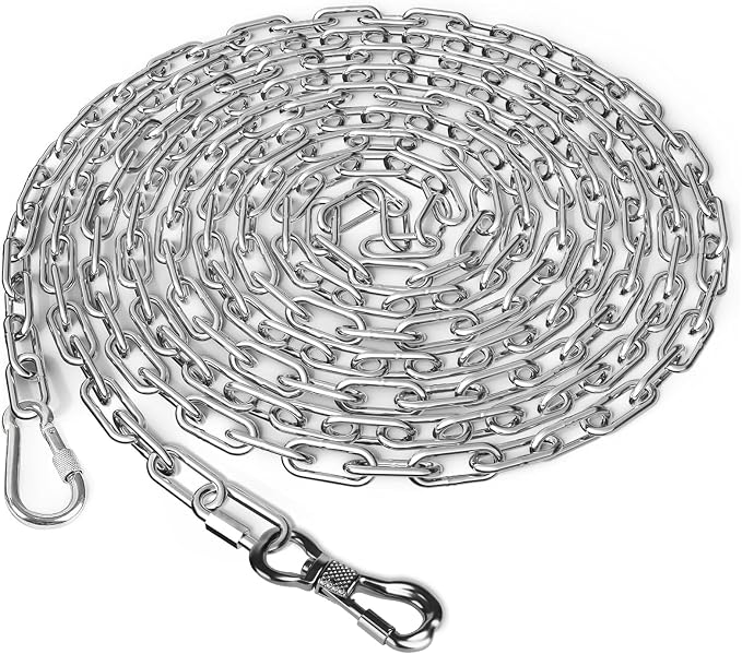 Tresbro Heavy Duty Dog Chains for Outside, 40FT Stainless Steel Tie Out Cable with Swivel Hook for Small Medium Dogs, Metal Chew Proof Pet Runner Chain Leash Lead for Outdoor Camping Hiking Yard, 4MM