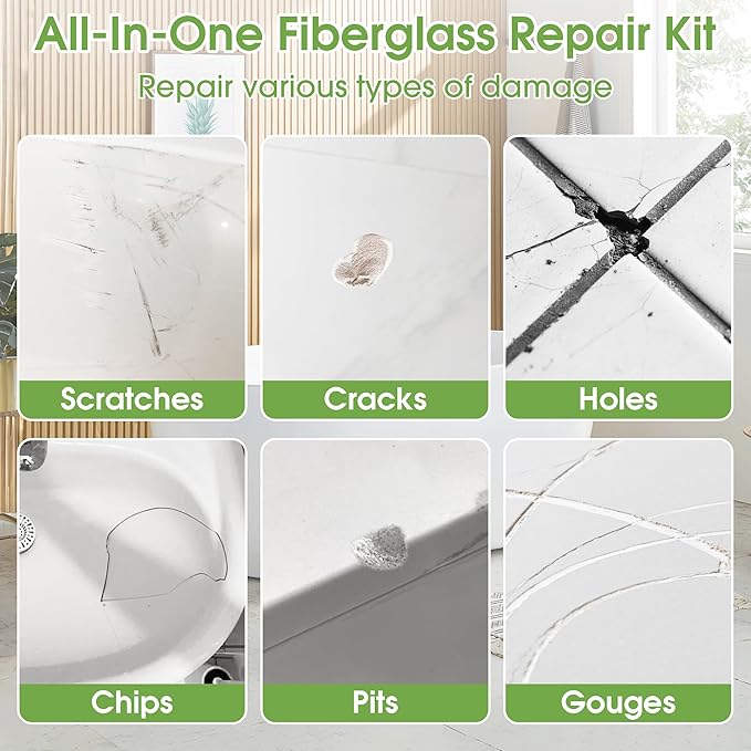 MOSAMNI Bathtub Repair Kit White for Tubs, Fiberglass Showers, Tiles, Sinks & Countertops, Fix Chips, Cracks, Holes, Scratches on Porcelain, Enamel, Acrylic, Granite, Ceramic, Quartz Surfaces