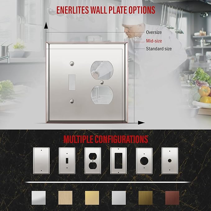 ENERLITES Combination Toggle Switch and Duplex Receptacle Metal Wall Plate, Stainless Steel 201 Outlet Cover, Corrosion-Resistant, Mid-Size 2-Gang 4.88" x 4.92", 771121M-PC, Polished Chrome