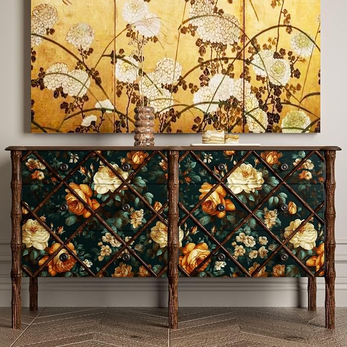 Fvlow Dark Green Glowing Floral Peel and Stick Wallpaper 17.4" x 118" | Renter Friendly, Removable & Waterproof, Vinyl Easy Install for Bedrooms, Bathrooms, Kitchens, Cabinets and Home Decor