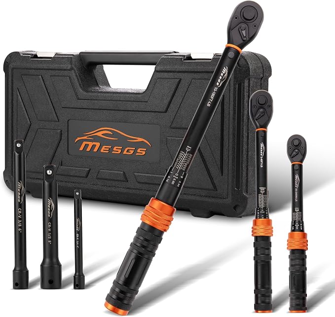 6PCS Torque Wrench Set, 1/4" 3/8" 1/2" Drive Click Torque Wrenches (20-240 in.lb, 5-45 ft.lb, 10-180 ft.lb) ±3% Accuracy, 72-Tooth Dual-Direction Dual-Scale for Bike, Motorcycle, Car Repair