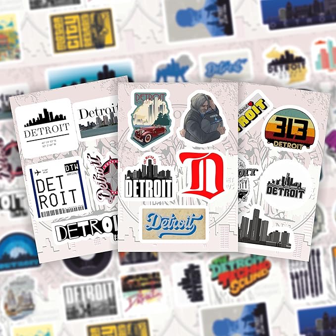 BulbaCraft Detroit Stickers for Water Bottle and Laptop - Detroit Party Supplies & Decorations, Waterproof Vinyl Decals, City and Landmark Stickers, Gifts for Women & Men