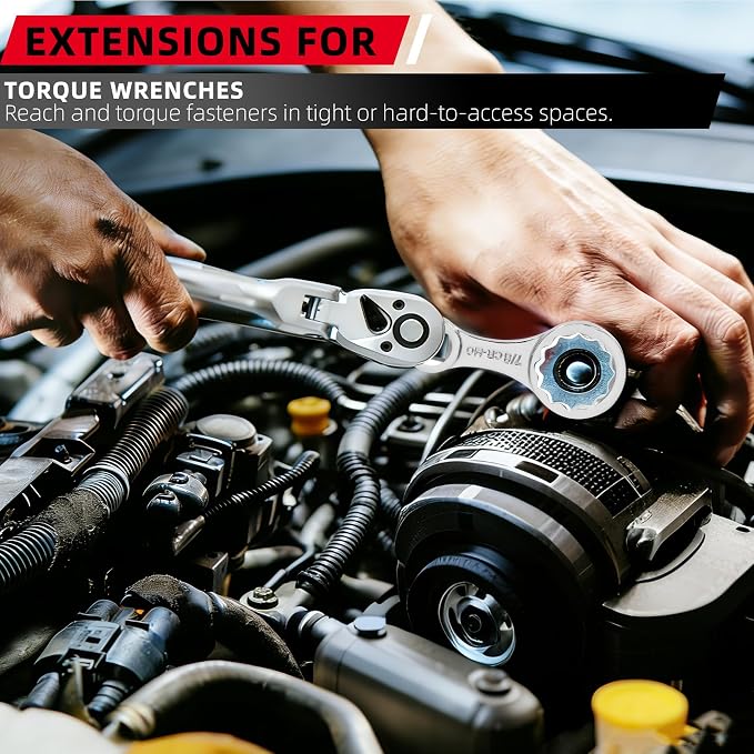 12PCS Torque Adapter Set SAE, 5/16", 3/8", 7/16", 1/2", 9/16", 5/8", 11/16", 3/4", 13/16", 7/8" Torque Wrench Extension Adapter, 3/8" Drive, 12 Point Box End, with 1/2" & 1/4" Adapters
