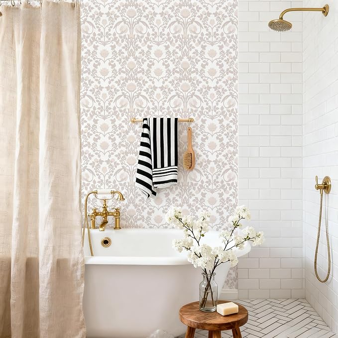 YXTII 17.3"×236.2" Pink Wallpaper Peel and Stick, Floral Wallpaper for Bedroom Bathroom Self Adhesive Removable