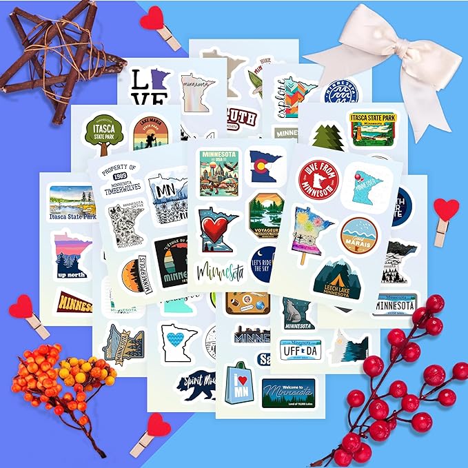 BulbaCraft Minnesota Stickers for Water Bottle and Laptop - State Souvenirs, Decorations & Gifts, Waterproof Vinyl Decals, Gifts for Women & Men