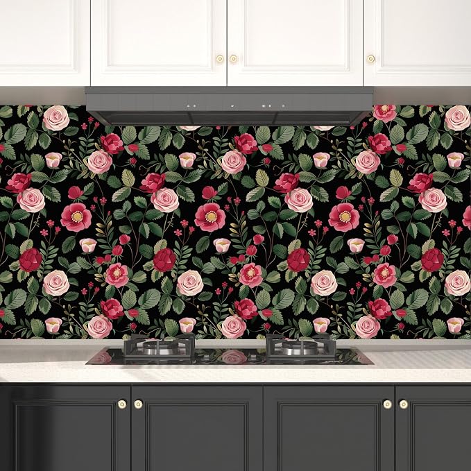 Vintage Pink Floral Peel and Stick Wallpaper 17.5" × 118" | Self Adhesive/Removable/Waterproof/Thick Vinyl Contact Paper for Bathroom Bedroom Shelf Cabinet Drawer,Prepasted,Easy Peel