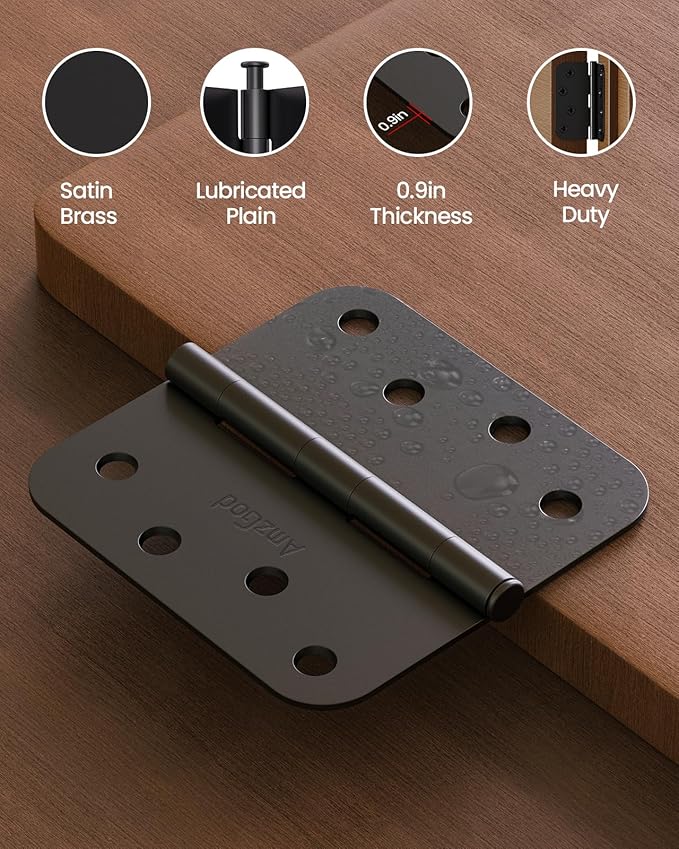 4" X 4" Black Door Hinges – 36 Pack Matte Black Door Hinges with 5/8" Radius, Rounded Interior Heavy Duty 4 Inch Black Hinge for Front and Exterior Doors Residential Door Hardware