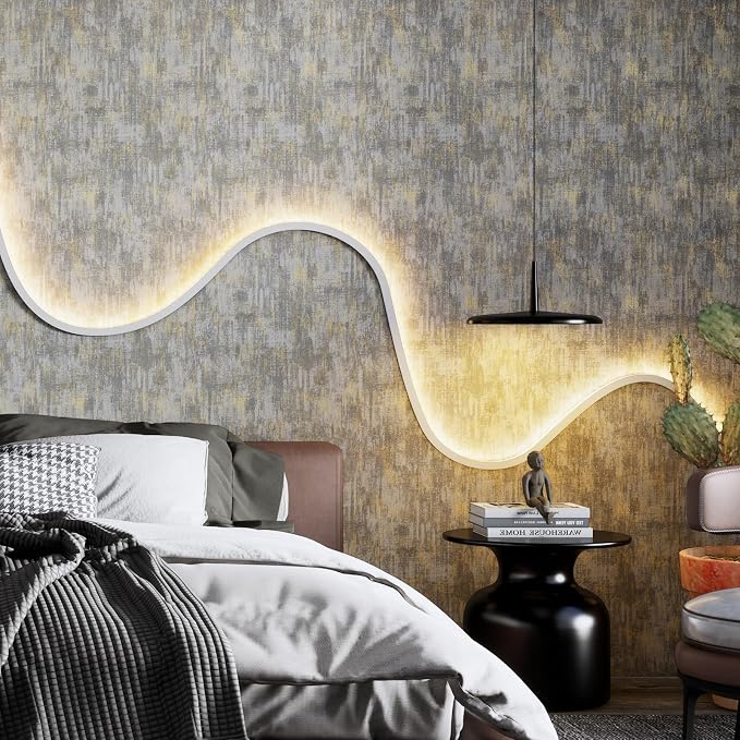 JiffDiff Vintage Metallic Peel and Stick Wallpaper Self Adhesive Industrial Metallic Concrete Wall Paper Modern Stick on Wallpaper Contact Paper(17.3" x 400" Light Gray)
