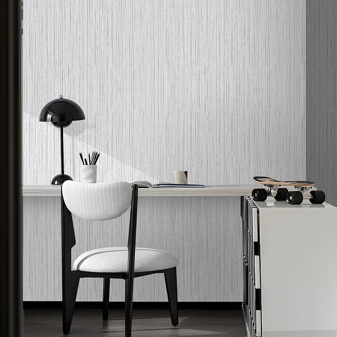 Grey Grasscloth Wallpaper Peel and Stick Texture Fabric Contact Paper | Vintage Waterproof Faux Linen Stick on Wallpaper Self Adhesive Removable Thick Vinyl Roll for Bedroom Bathroom 15.7inx 196in