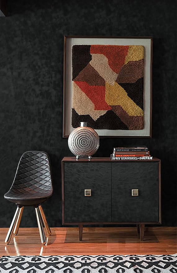 Yasinet Peel and Stick Wallpaper Black Removable Wallpaper Modern Black Contact Paper Dark Thicken Self Adhesive Textured Wall Paper for Cabinets Badroom Waterproof Vinyl 78.7"x 15.7"