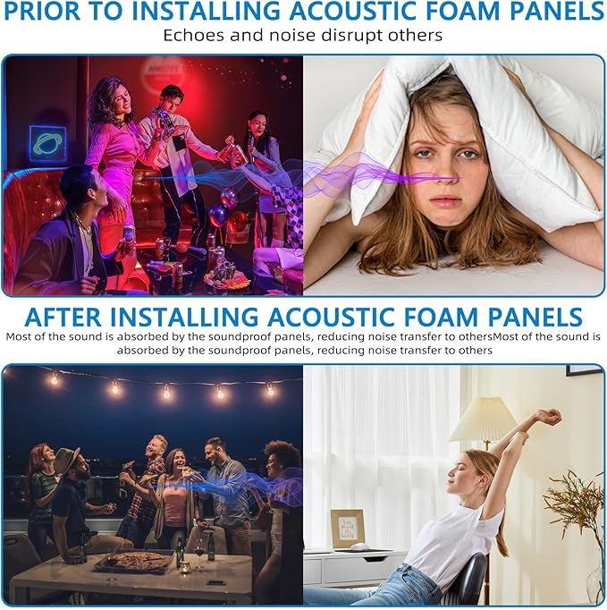 4Pack Sound Proof Foam Panels |48"×24"×2" Quick-Recovery Soundproof Wall Panels | High Density Sound Dampening Panels for Home Studio
