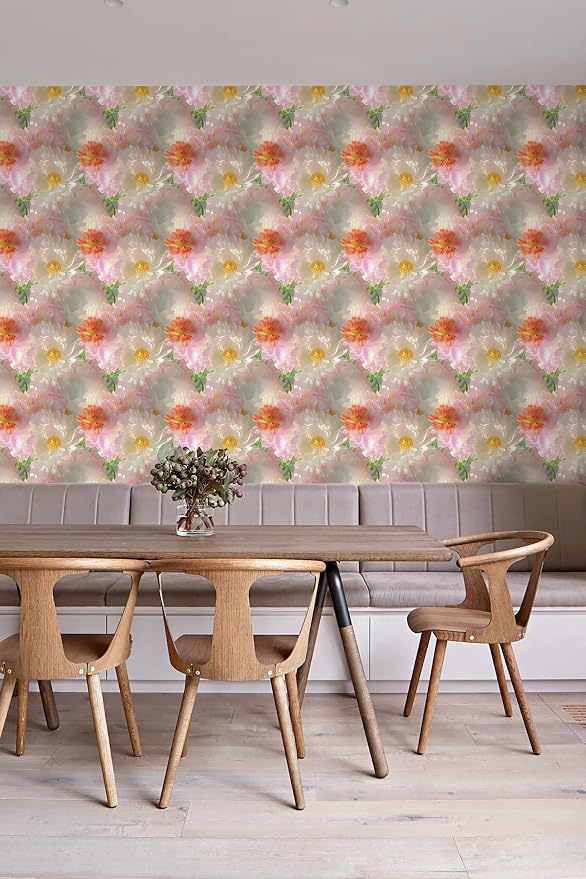 Yasinet Pink Floral Wallpaper Pink Vintage Wallpaper Floral Contact Paper Boho Waterproof Removable Self Adhesive Wall Paper for batnroom/Livingroom/Cabinets Vinyl 17.3''×78.7''