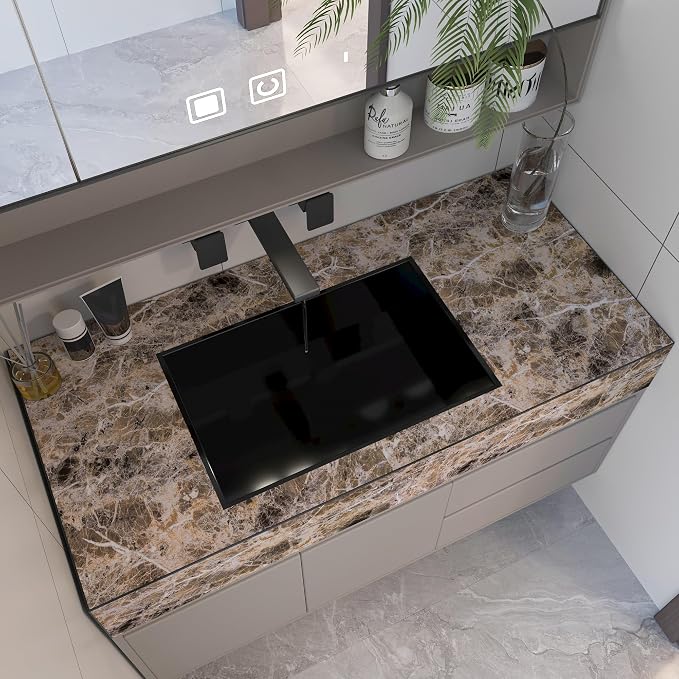 Brown Marble Contact Paper Peel and Stick Wallpaper for Kitchen Countertops | 15.8x354inch Faux Granite Counter Top Vinyl Wrap Countertop Sticker Self Adhesive Removable Glossy Wall Paper for Bathroom