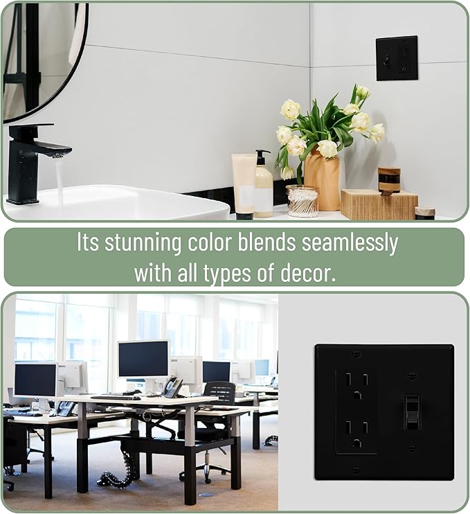Bates- Combination Wall Plate, Toggle Switch/Decorator, Black, 4.50"x4.57"/Standard Size, 2 Gang Wall Plate
