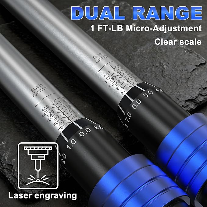 1/4 3/8 1/2 9PC Torque Wrench Set 20-220 In lb,5-45 &10-170 Ft lb,3 extension bar & 3 adapter,3% Accuracy,72 T,Chrome plated,anti-rust,no scratch & wear-resistant than Black,for DIY, bike,car & truck