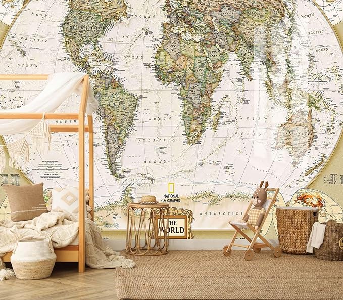 Jdayda World Map Wallpaper Mural for Nursery Kids Room Large | 149"x107" Wall Mural for Bedroom Living Room