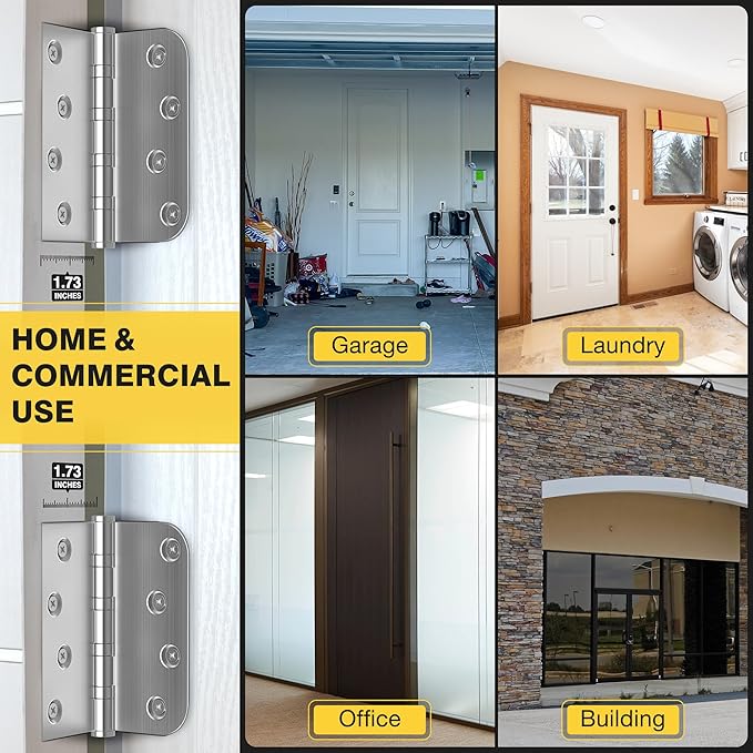 KOLET Ball Bearing Door Hinges, 4 x 4 Inches Stainless Steel Hinges, Exterior Door Hinges, Square and 5/8'' Radius Corner, Smooth and Quiet, Non Removable Pin, Brushed Nickel, 12 Pack