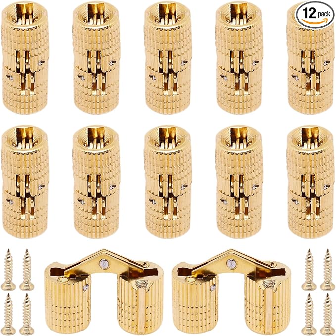 8mm Hidden Brass Barrel Hinges 180 Degree Opening Angle Cabinet Hinges for DIY Jewelry Box Hand Craft 12 Pack