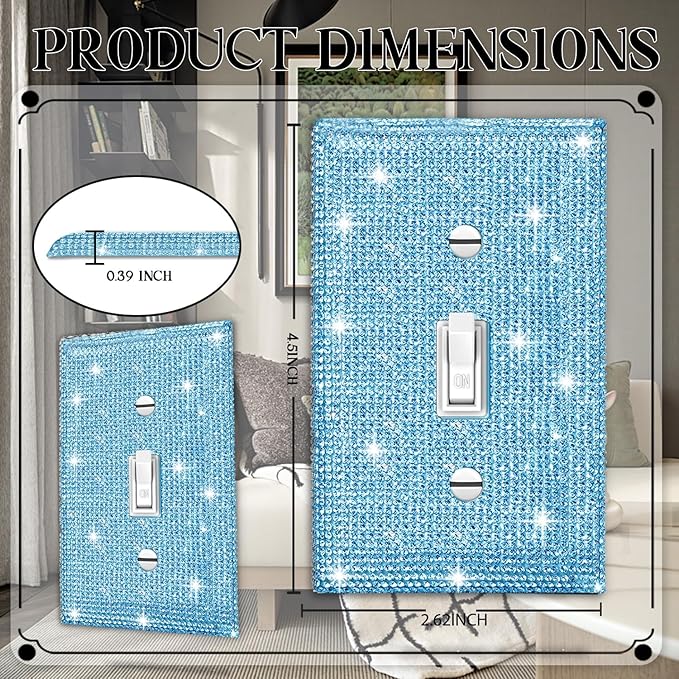 Shiny Blue Single Toggle Light Switch Plate Blue Rhinestones Wall Plates Light Switch Cover Plate Decorative Switch Covers Wall Plate