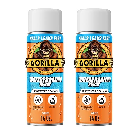 Gorilla Waterproofing Spray, Rubberized Sealant, White, 14 Ounce (Pack of 2) - Seals Out Water, Air, and Moisture