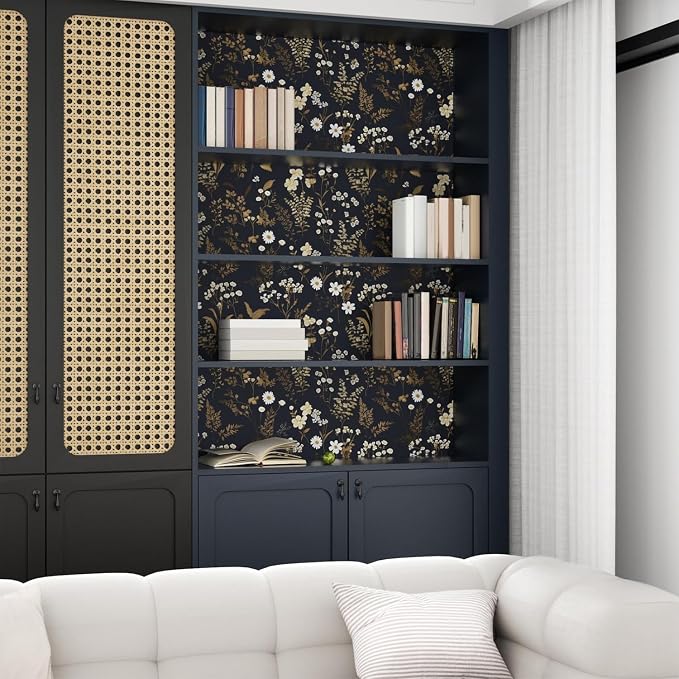 Floral Leaf Vintage Wallpaper Peel and Stick 17.5"x78.7", Dark Gold | Self Adhesive/Removable/Waterproof/Thick Vinyl Contact Paper for Bathroom Bedroom Shelf Cabinet Drawer,Prepasted,Easy Peel