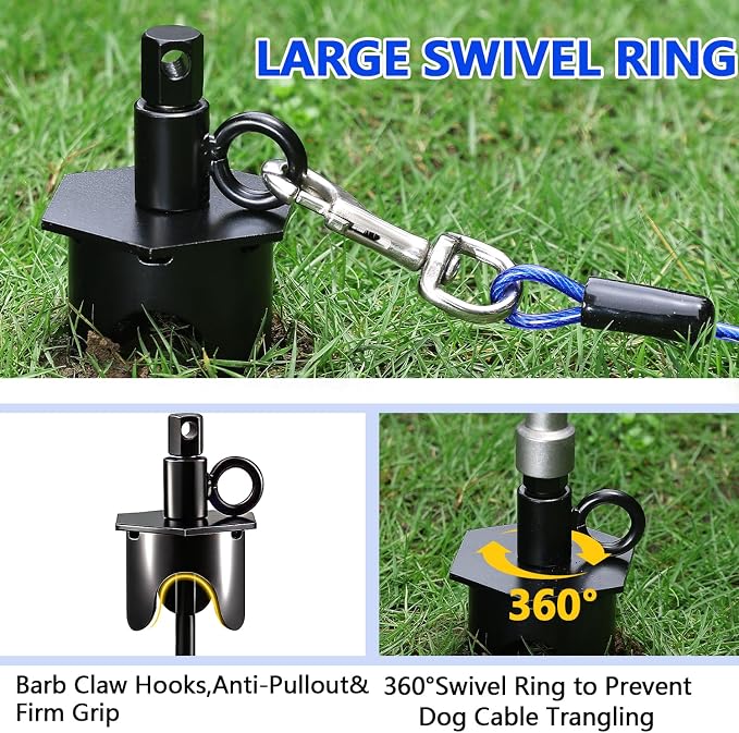 Heavy Duty Dog Tie Out Stake,13.7" Spiral Ground Anchor with Swivel Ring | Dog Spiral Stake for Outside,Yard,Camping,Rust Proof Ground Anchor for Dogs Run Cable Leash Tether,for Dogs Up to 220bs