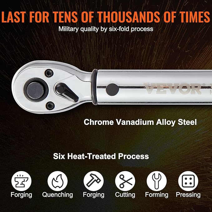 VEVOR Torque Wrench 3/8-inch Drive 10-80ft.lb/14-110n.m Click Torque Wrench | Auto or Instruments Repairing, Chrome Vanadium Steel, Dual-Direction Adjustable, with Double Range Scales, Adapters, Orange