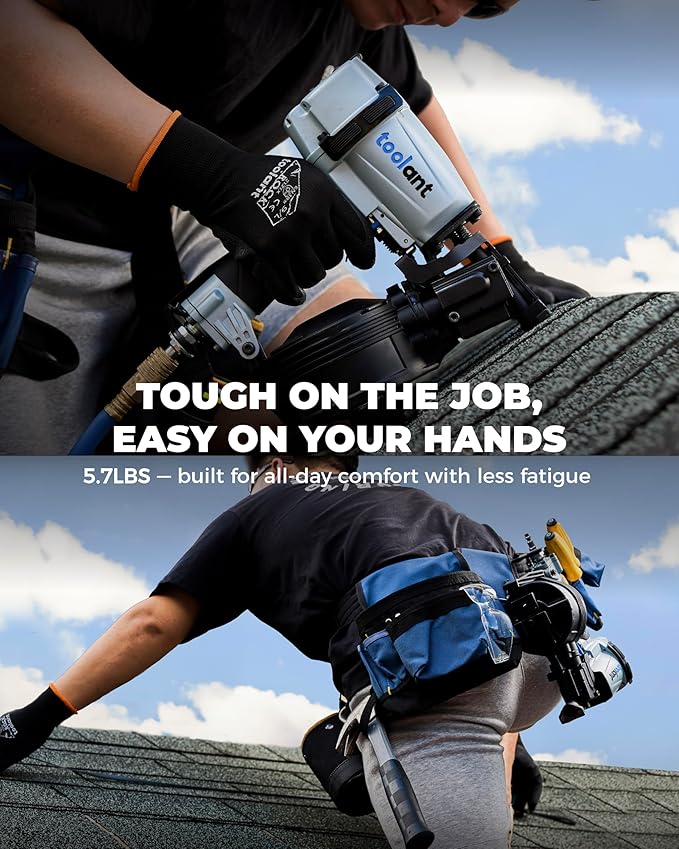 toolant Roofing Nailer, Pneumatic Roofing Nail Gun for 3/4" to 1-3/4" Nails, 120 Coil Capacity, 70-120 PSI, 15 Degree, Heavy Duty Roofing Tool for Asphalt Roofing Shingles, Fencing, and Wood Siding