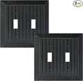 2-Pack Classic Beadboard Double Toggle Light Switch Cover Plate, Unbreakable Polycarbonate Decorative Switch Plate Covers, Matte Black 2 Gang Wall Plate