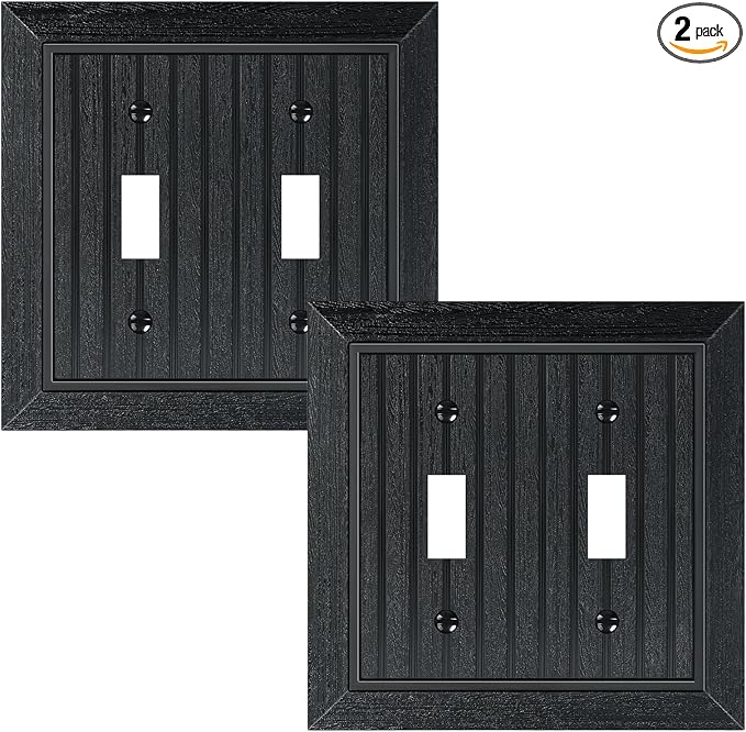 2-Pack Classic Beadboard Double Toggle Light Switch Cover Plate, Unbreakable Polycarbonate Decorative Switch Plate Covers, Matte Black 2 Gang Wall Plate