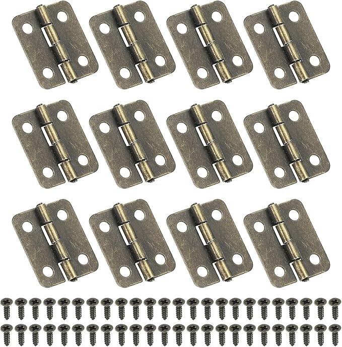 PATIKIL Small Butt Hinges 3/4 Inch, 12 Pack Mini Jewelry Box Hinge with Screw for Jewelry Wooden Boxes Cabinet Drawer Doors Gate, Brown