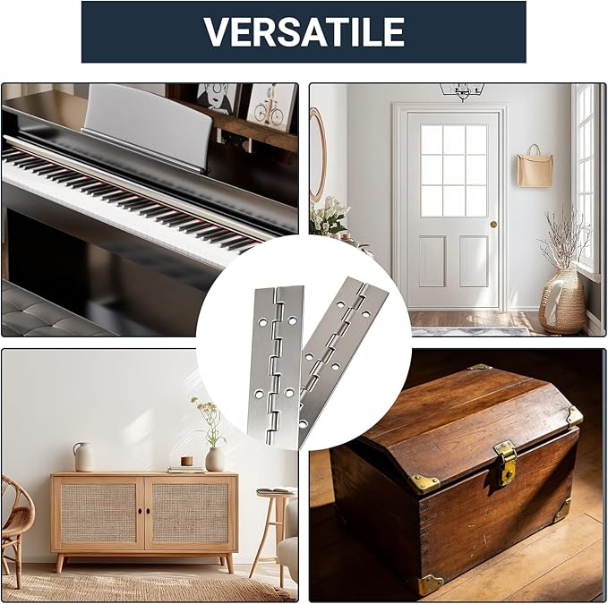 2Pcs Piano Hinge, 12 Inch Stainless Steel Hinges with Holes and Stainless Steel Screws, Piano Heavy Duty Hinges, Suitable for Cabinets, DIY Storage Boxes, and Marine Scenarios