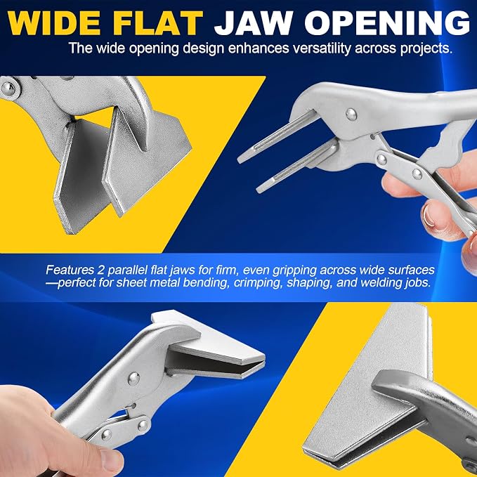 DASBET 10" Locking Sheet Metal Clamp 2 PCS | Heavy Duty Sheet Metal Grip Tool, Welding Locking Plier Tools, Adjustable Opening Nickle Plated Welding Plier Sheet Vice Grip Tool