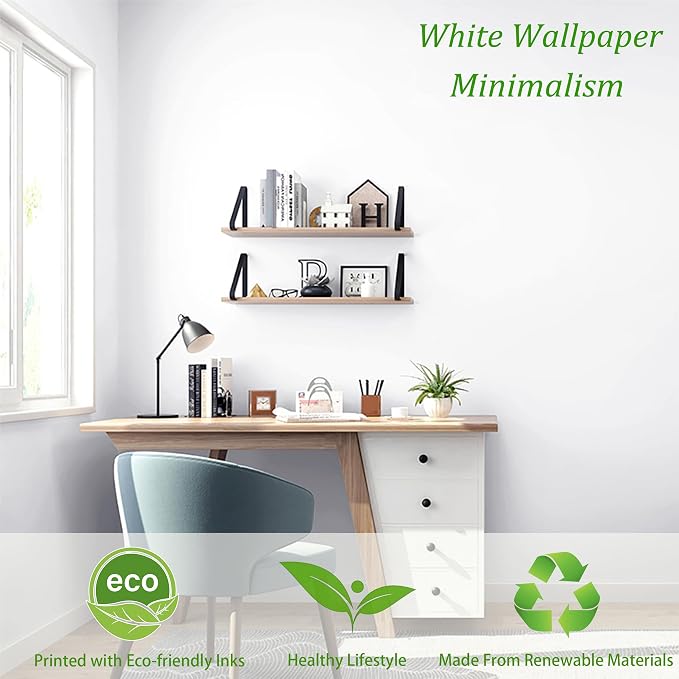 Safiyya 590.5"x17.7" White Peel and Stick Wallpaper White Contact Paper Removable Temporary Self Adhesive Decorative Wallpaper Vinyl Roll for Wall
